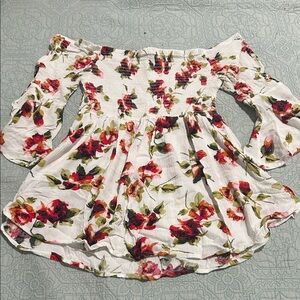 Ambiance Floral Off-Shoulder Top - Red and Green